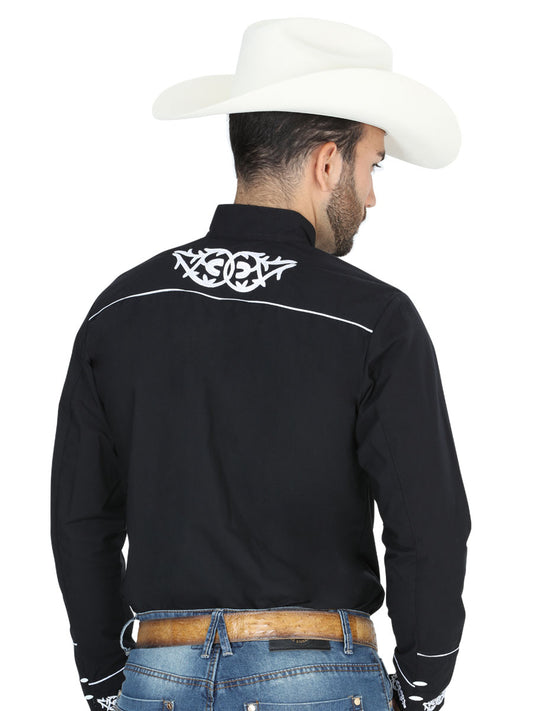 El Señor de los Cielos Charro Embroidery Shirt Black/White 40782