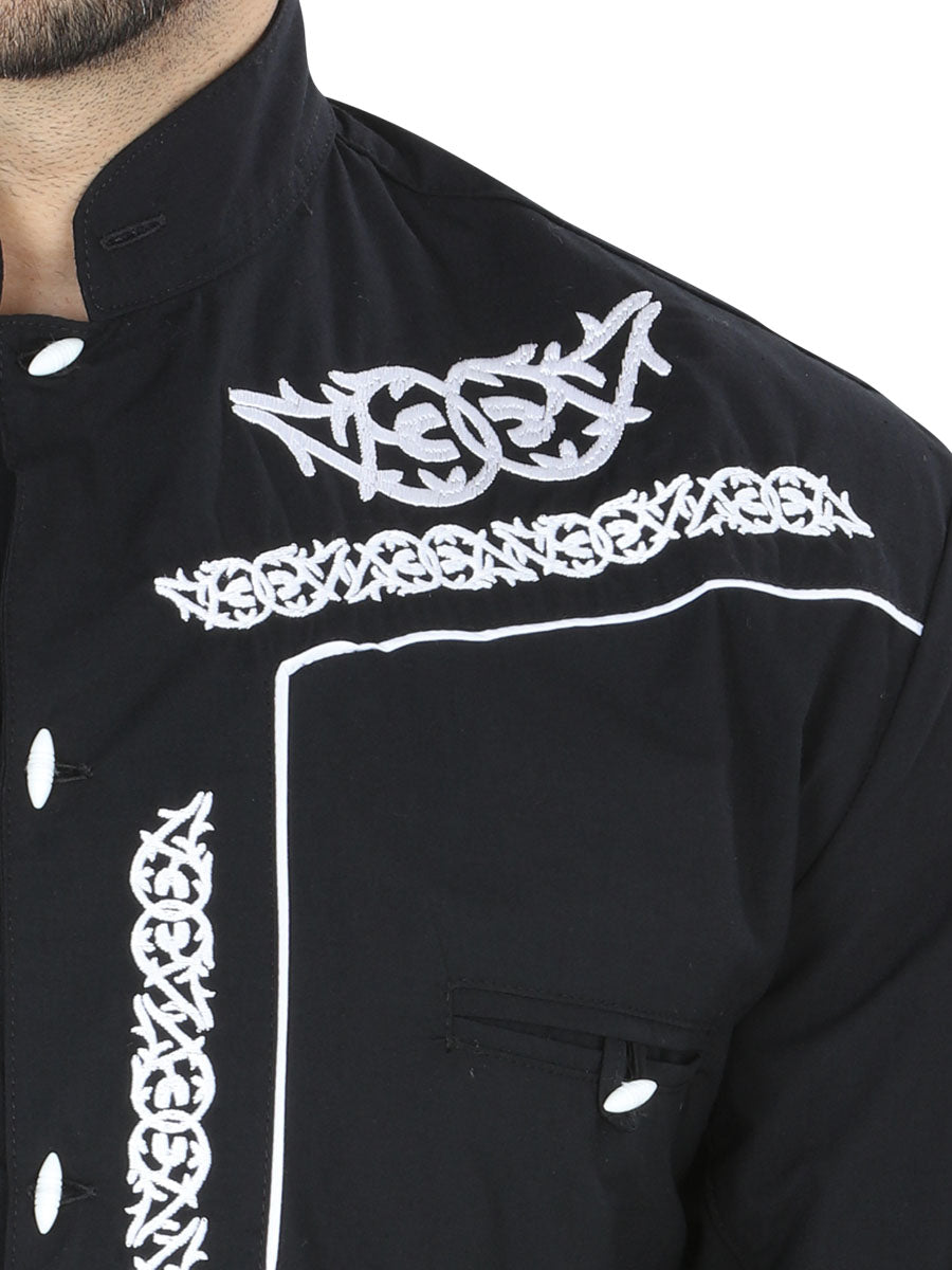 El Señor de los Cielos Charro Embroidery Shirt Black/White 40782