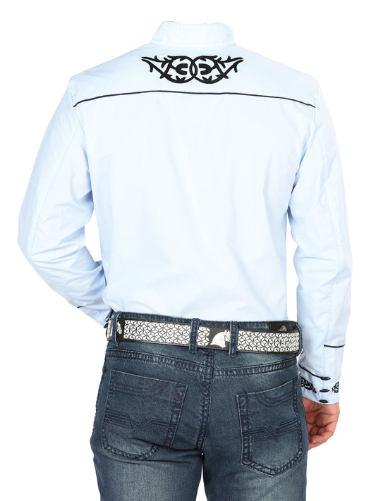 El Señor de los Cielos Charro Embroidery Shirt Blue/Black 40785