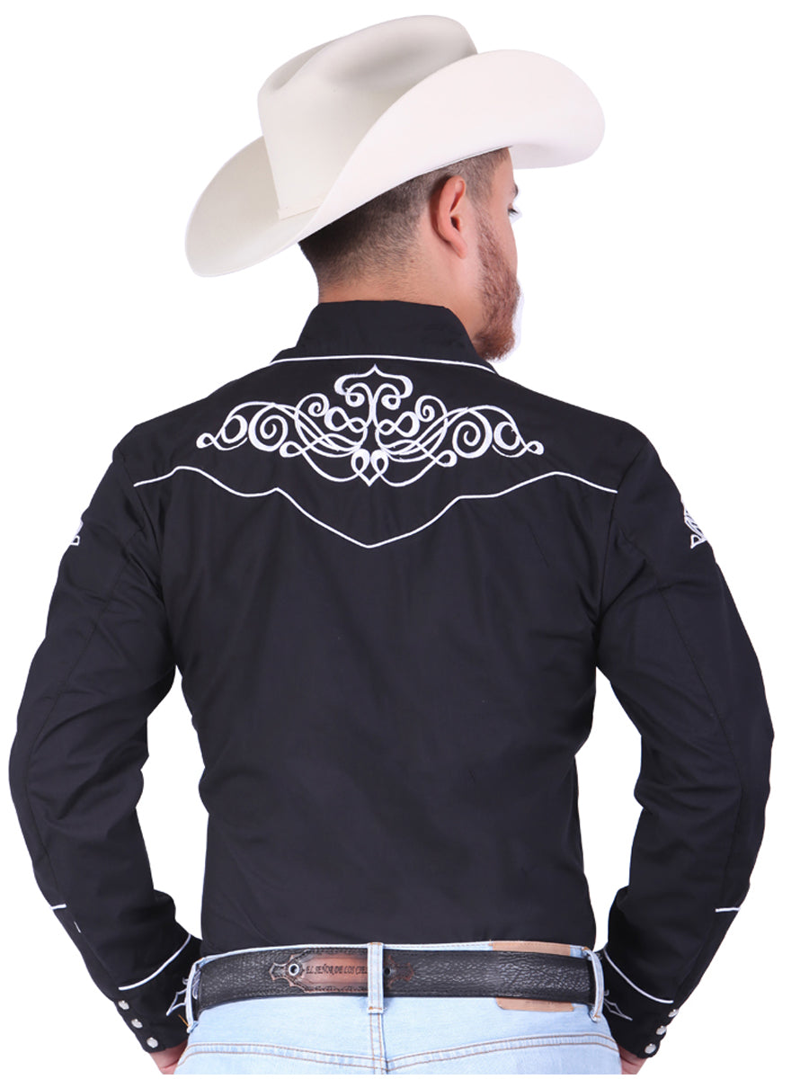 Camisa vaquera bordada El General negra/blanca 40983