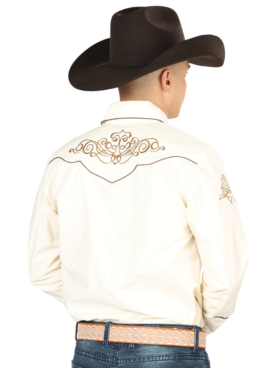 Camisa vaquera bordada El General beige/dorada 40986