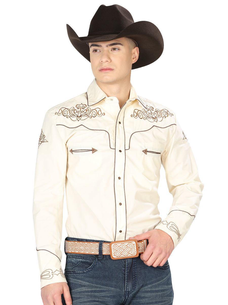 Camisa vaquera bordada El General beige/dorada 40986
