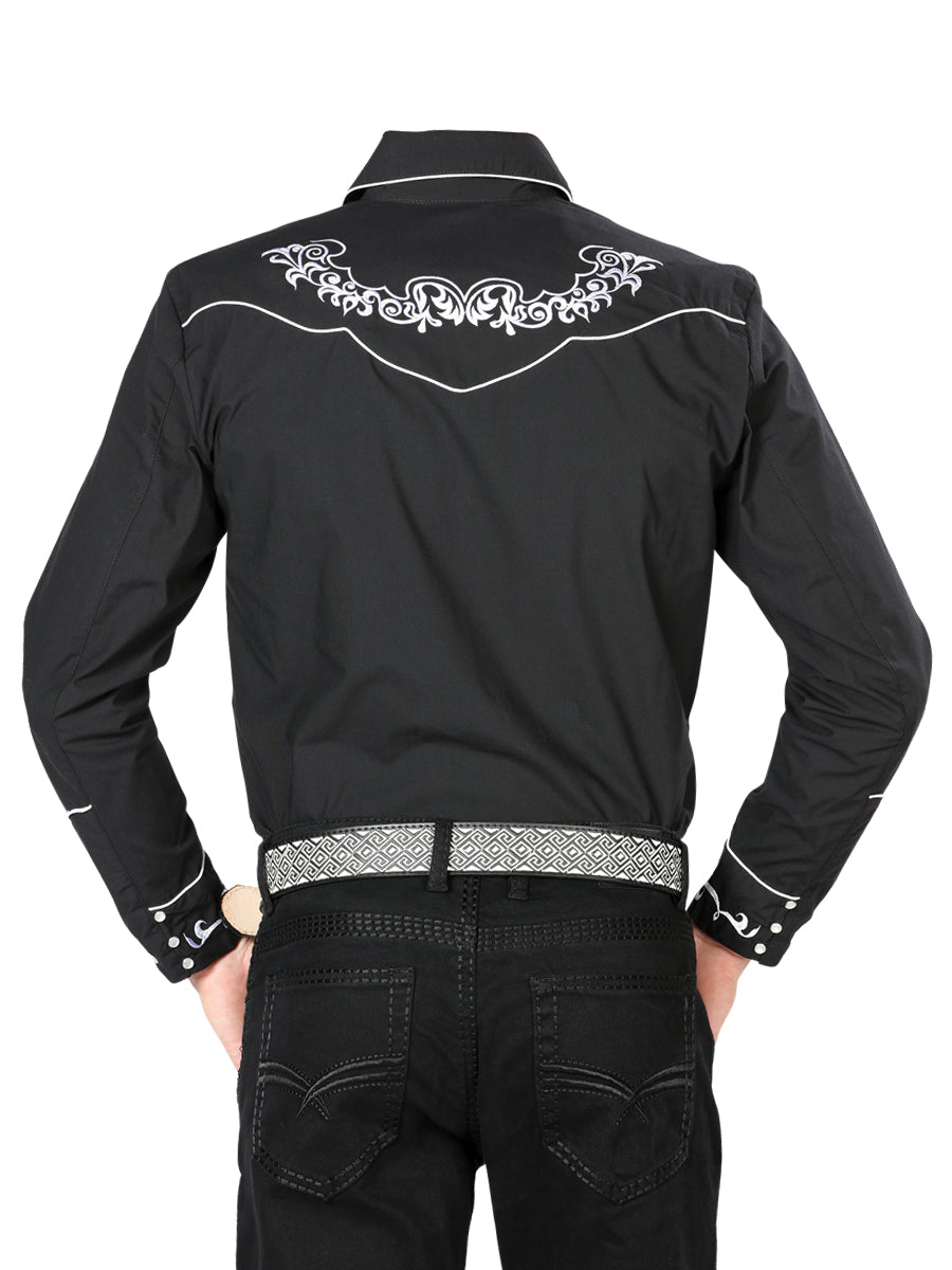 Camisa vaquera bordada El General negra/blanca 40987