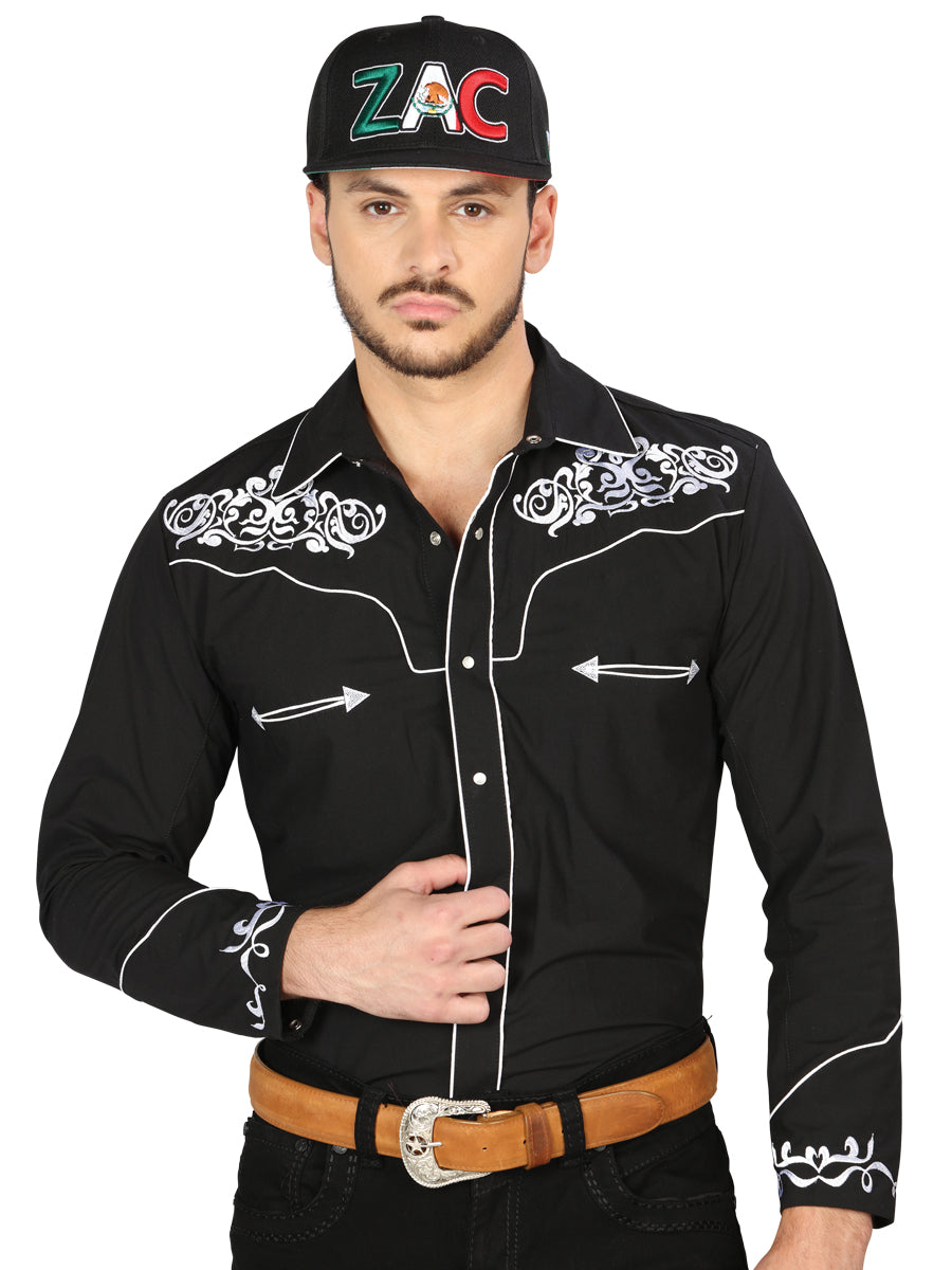 Camisa vaquera bordada El General negra/blanca 40987