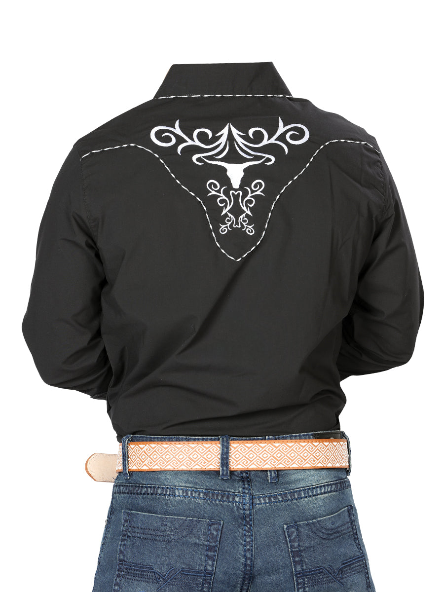 Camisa vaquera bordada El General negra/blanca 41003