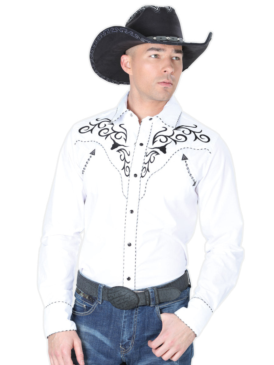 Camisa vaquera bordada El General Blanca/Negra 41004
