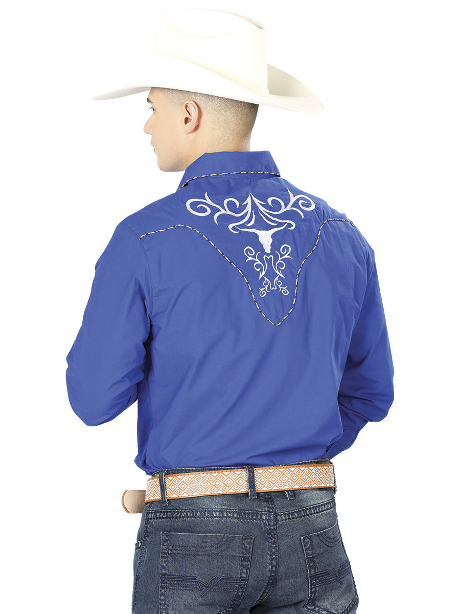 Camisa vaquera bordada El General Azul Rey/Blanco 41005