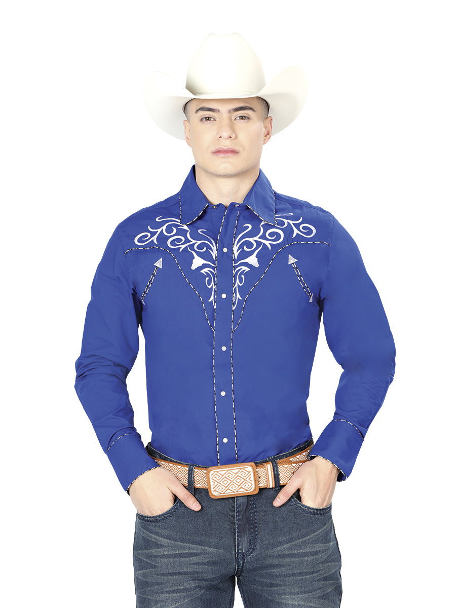 Camisa vaquera bordada El General Azul Rey/Blanco 41005