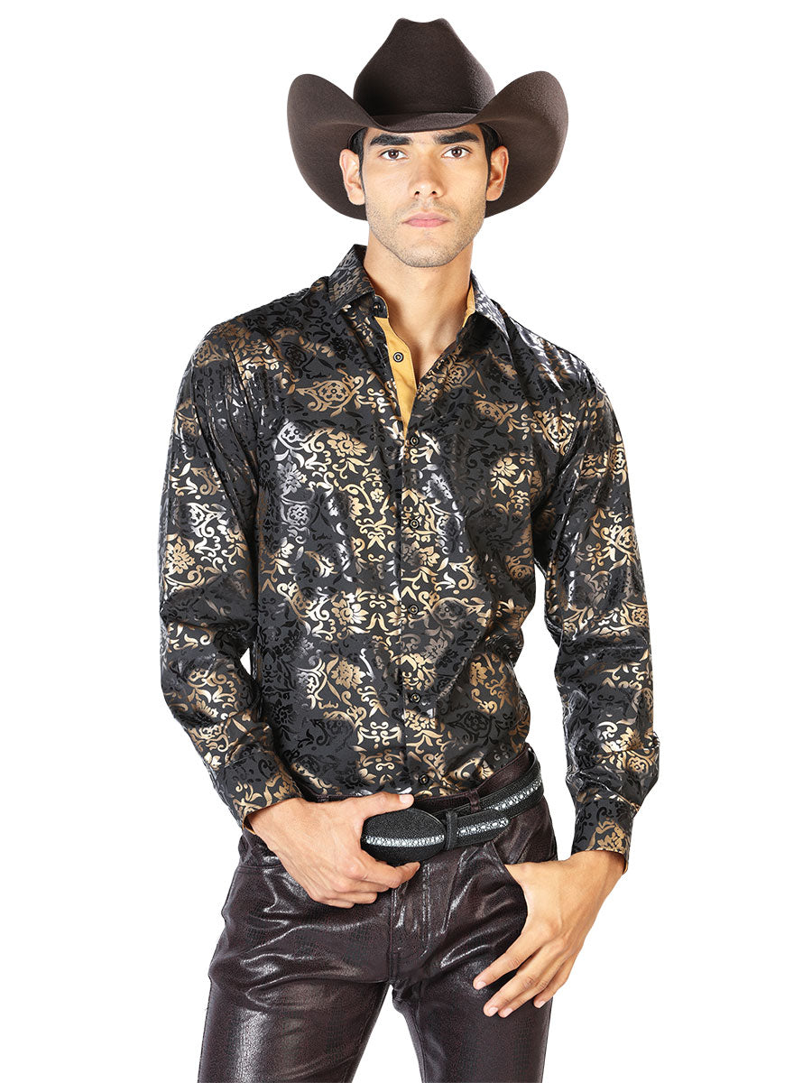 Black And Gold Casual Long Sleeve Shirt 43570