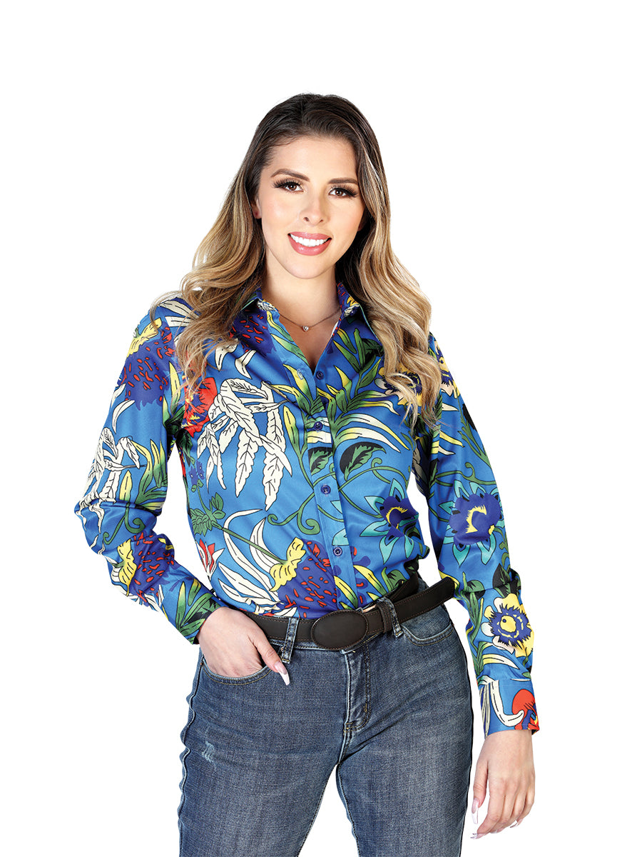 Womens Royal Blue Long Sleeve Western Shirt 43895
