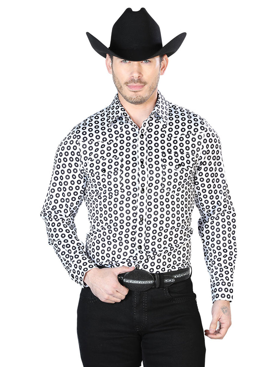 Camisa informal de manga larga blanca y negra 43938