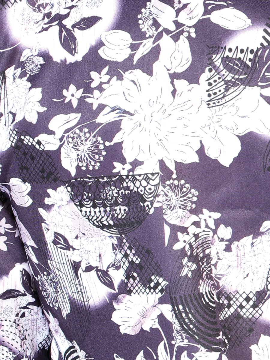 Camisa de manga larga con estampado de flores moradas 43948