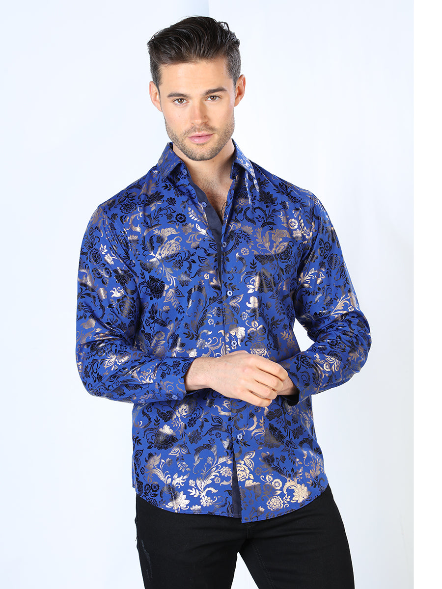 Blue And Gold Casual Long Sleeve Shirt 44029