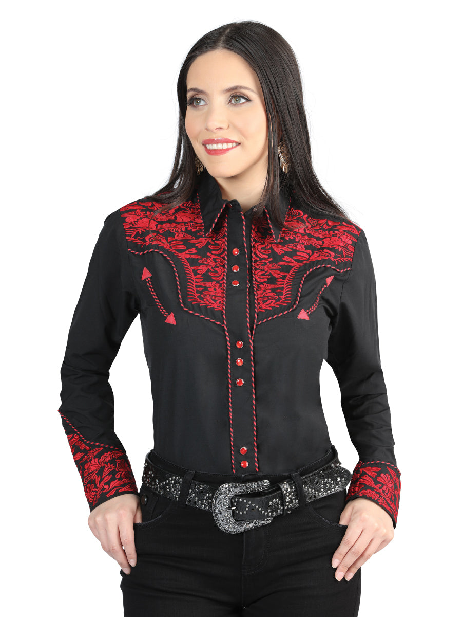 Camisa Bordada Señor De Los Cielos Negro/Rojo 44344