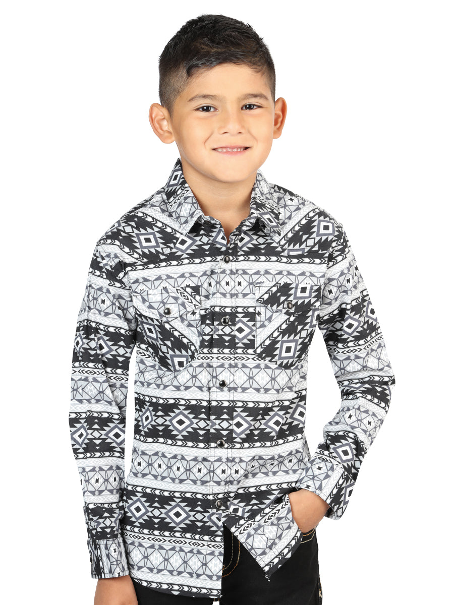 Camisa informal de manga larga de El General Blanco/Negro 44411