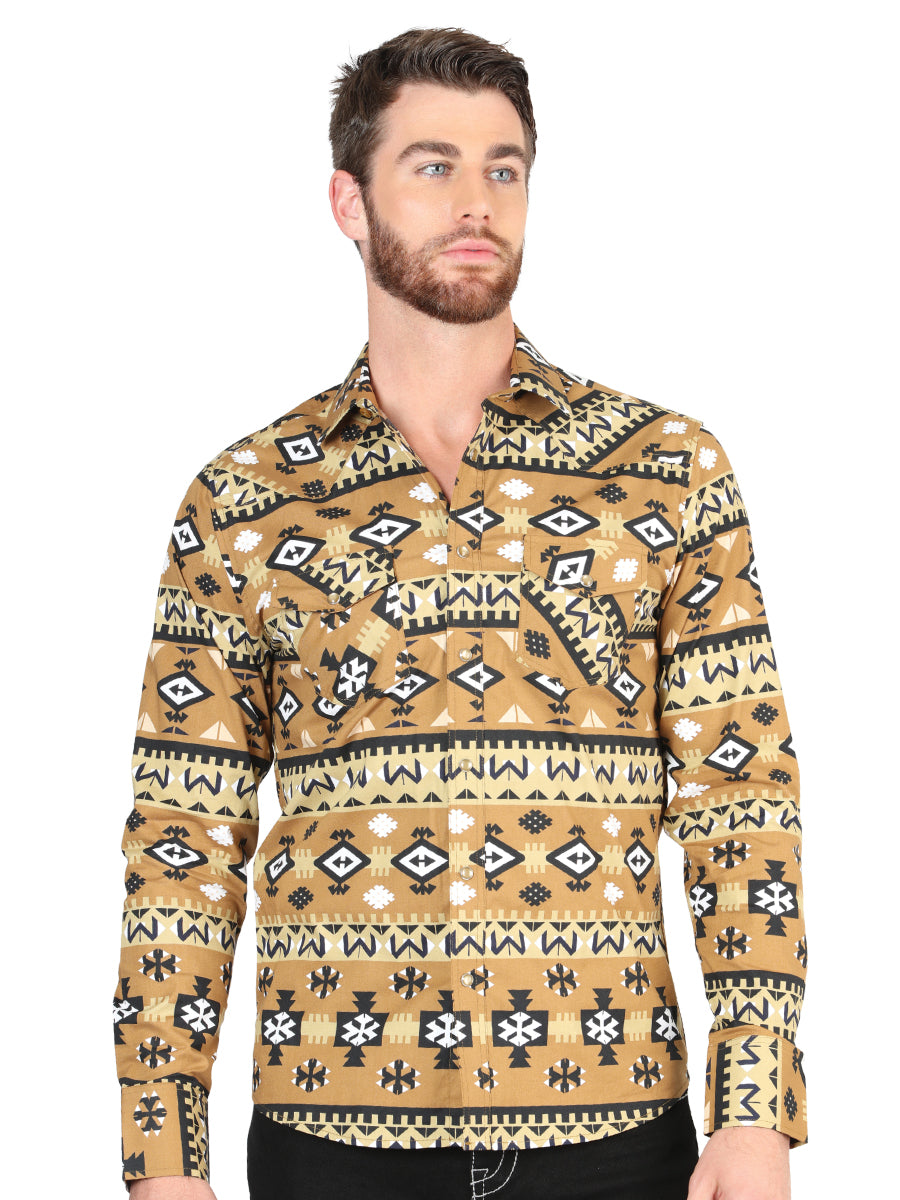 Camisa casual de manga larga de El General Mostaza 44417