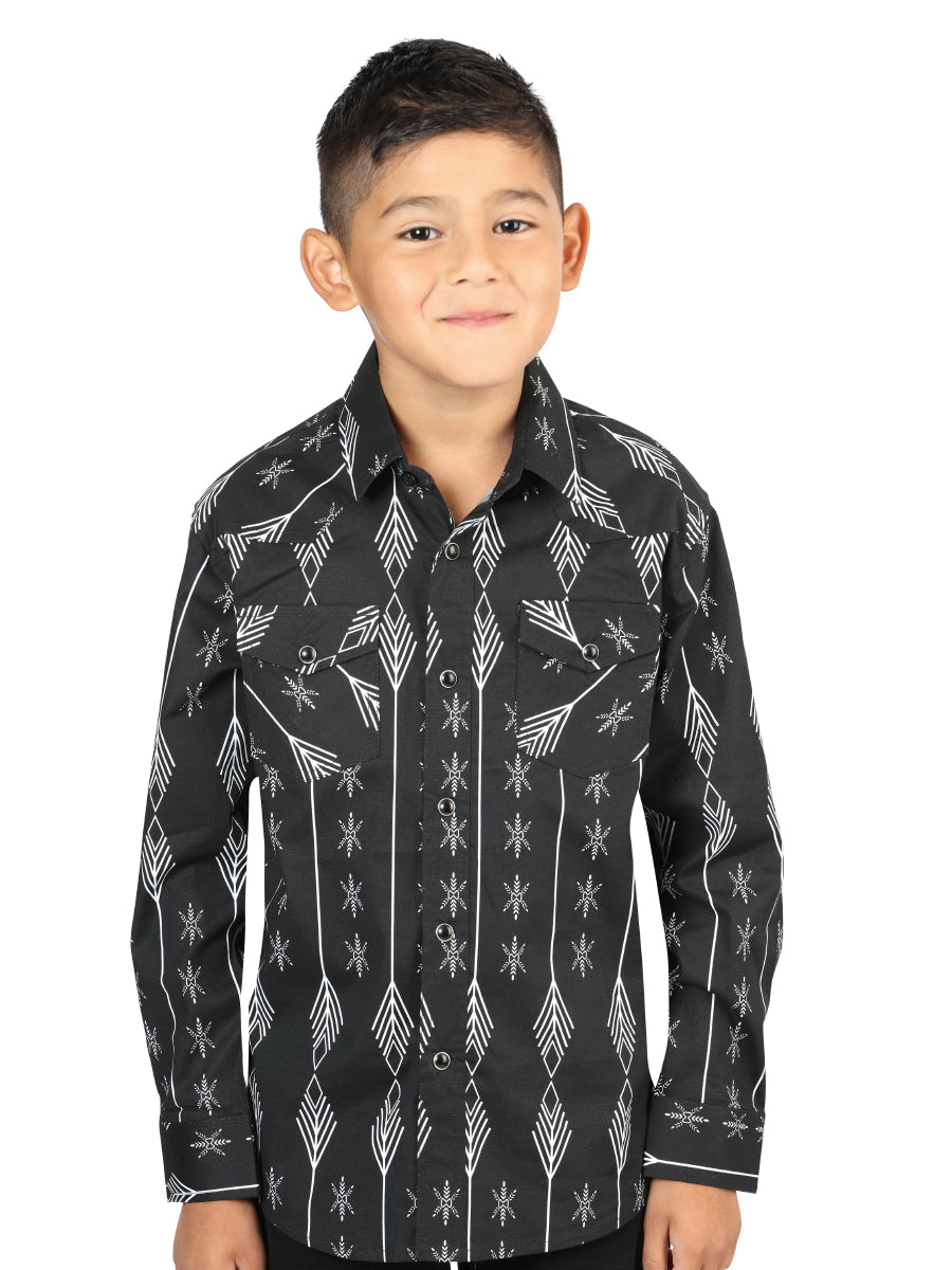 Camisa informal de manga larga de El General, negra/blanca, 44439