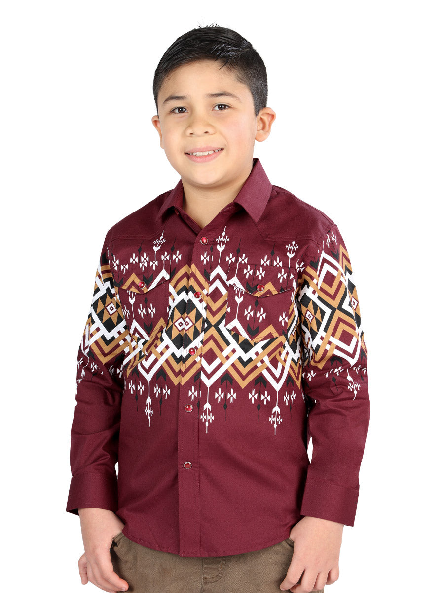 Camisa informal de manga larga de El General, color burdeos 44465