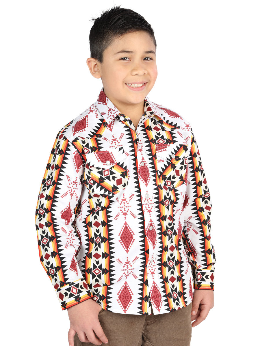 Camisa informal de manga larga de El General Blanco/Rojo 44508