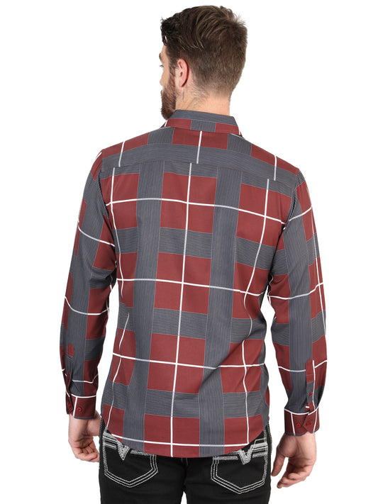 Camisa informal de manga larga color burdeos El General 44603