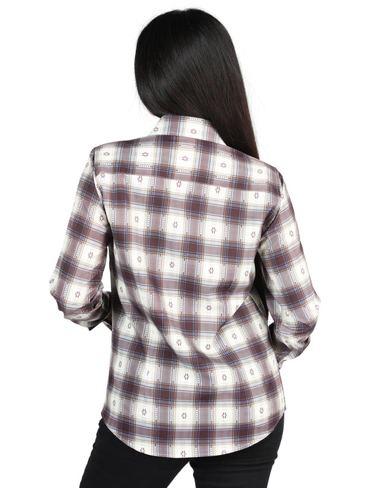 El General - Casual Long-Sleeve Shirt - Beige/Burgandy 44730