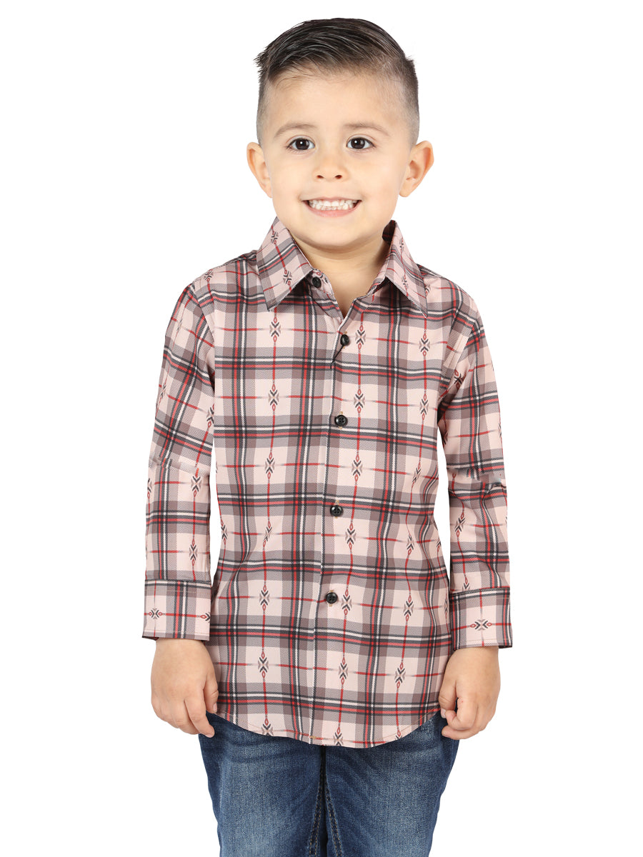 Camisa informal de manga larga beige/roja El General 44745
