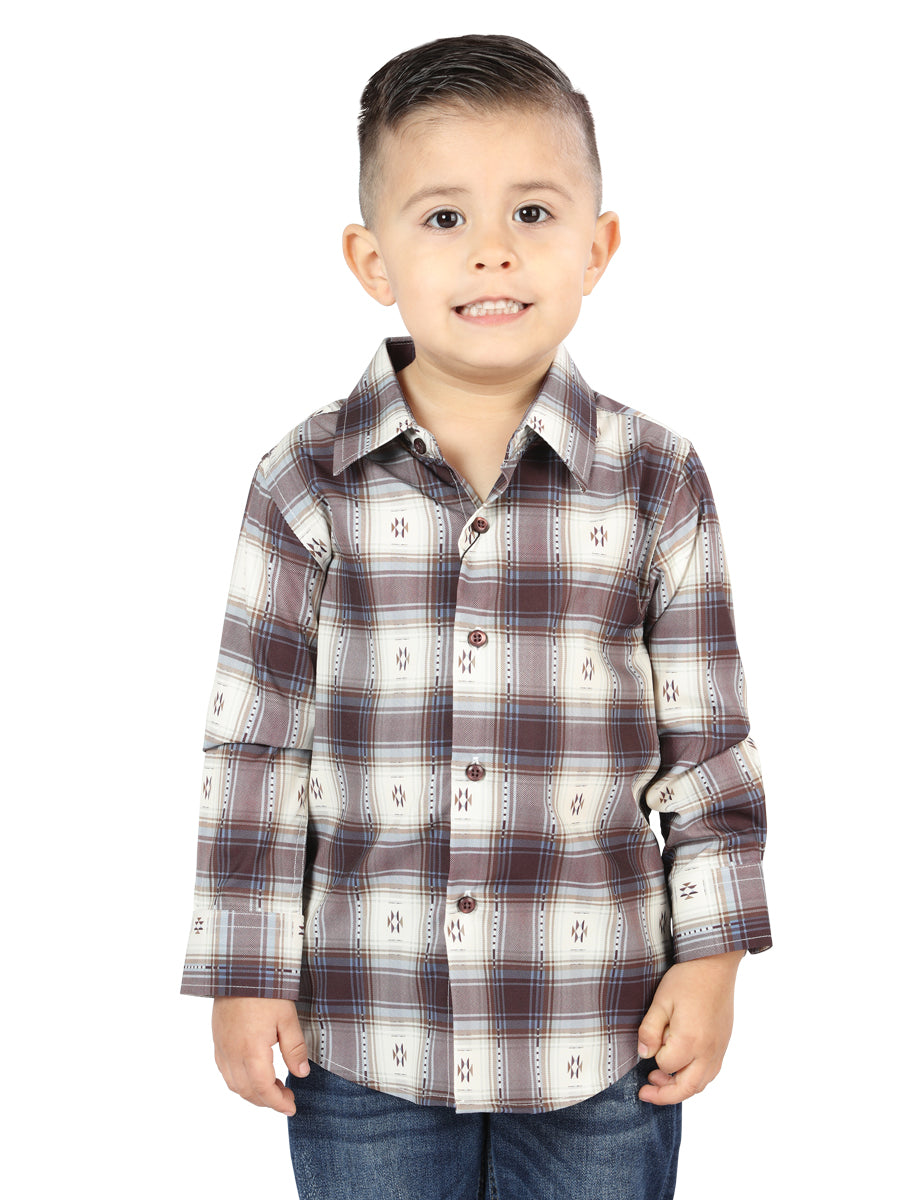 Camisa informal de manga larga El General beige/burdeos 44747