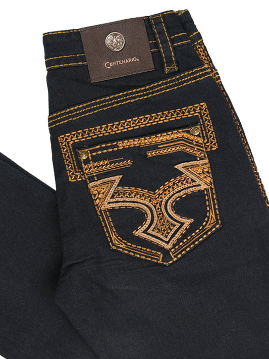 Centenario Men's Rinse Blue Denim with Gold Embroidered Details 45313