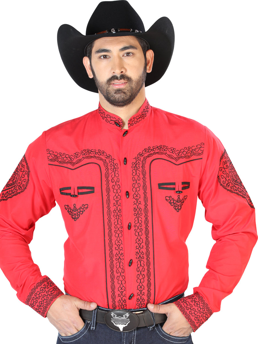 El Señor de los Cielos Camisa Charro Bordada Rojo/Negro 126689