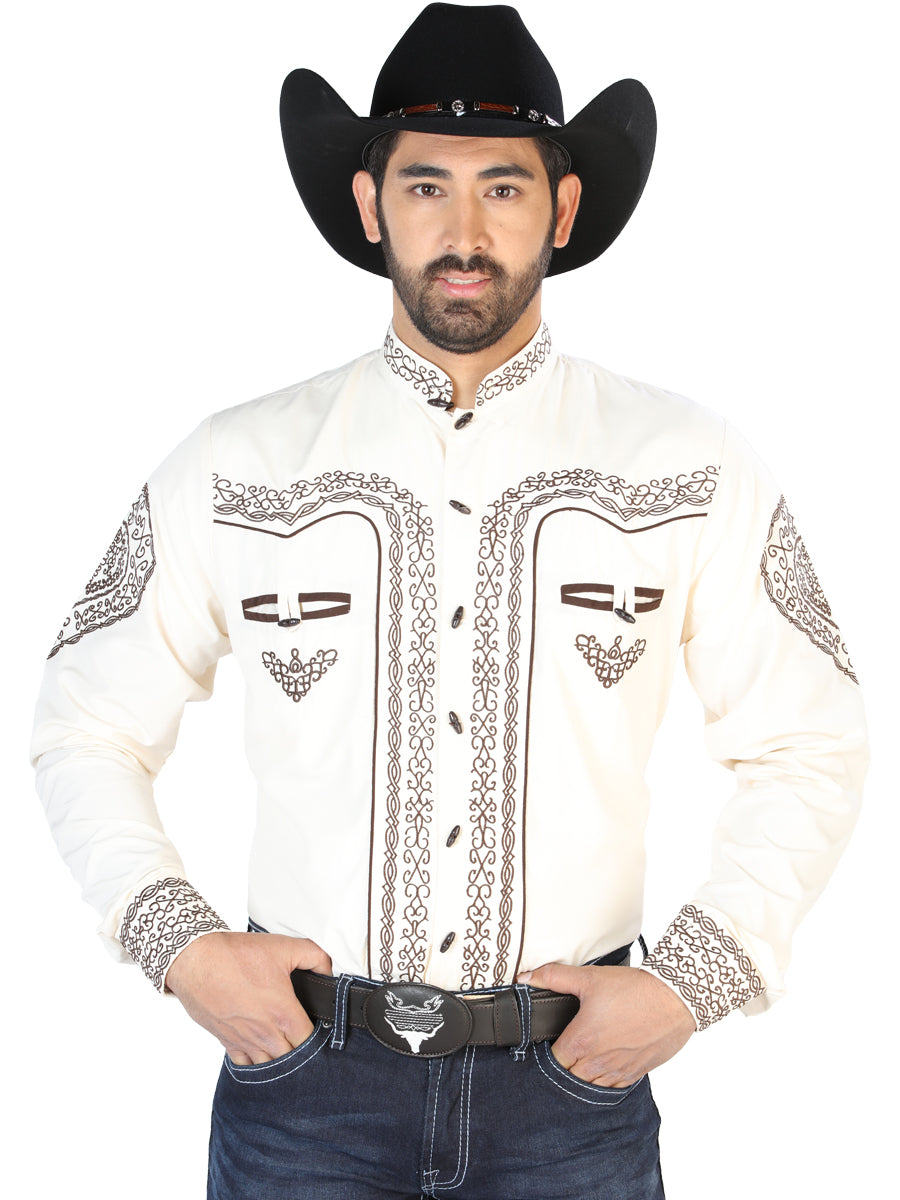 El Señor de los Cielos Charro Embroidery Shirt Beige/Brown 126690
