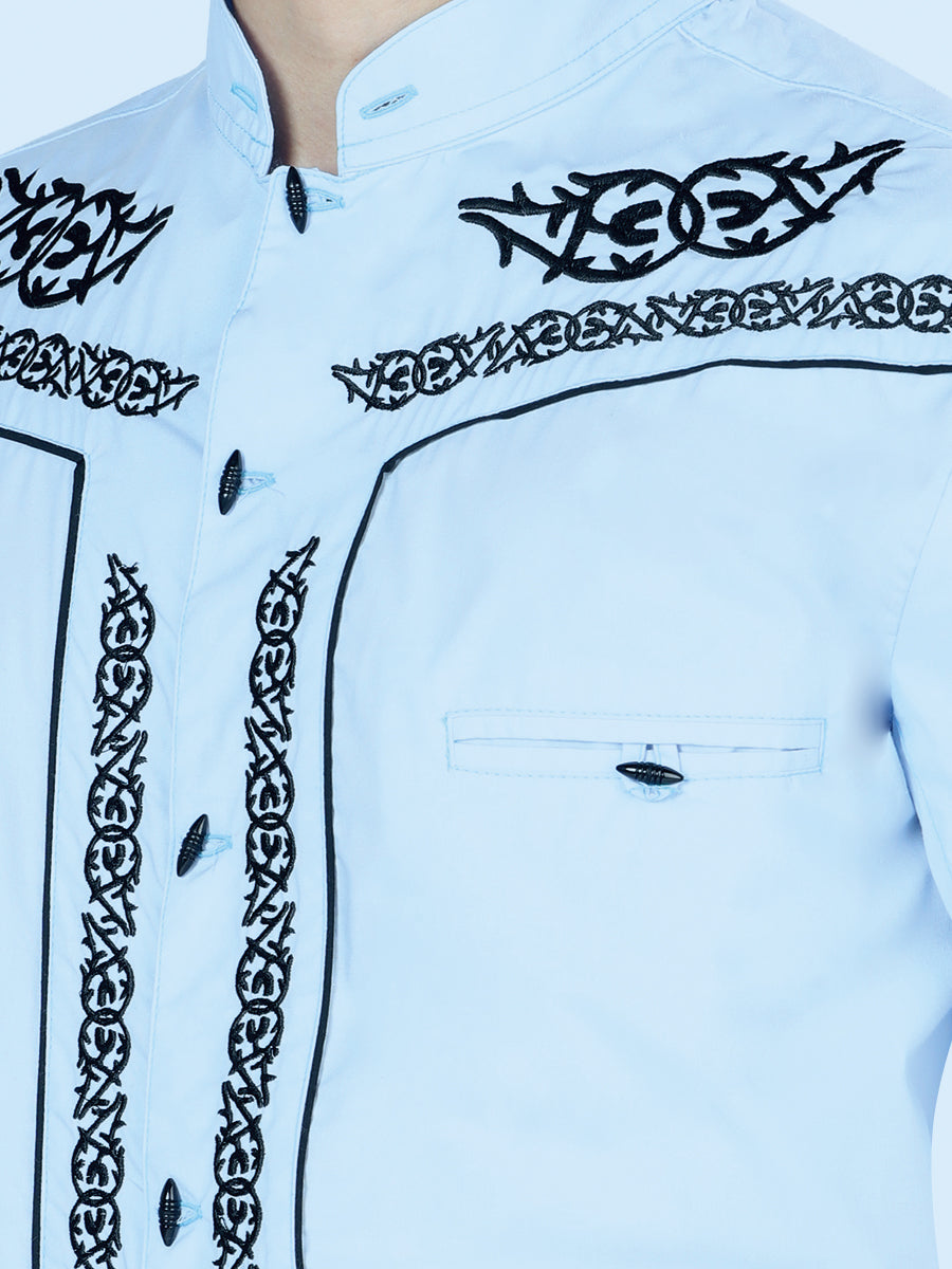El Señor de los Cielos Charro Embroidery Shirt Blue/Black 40785