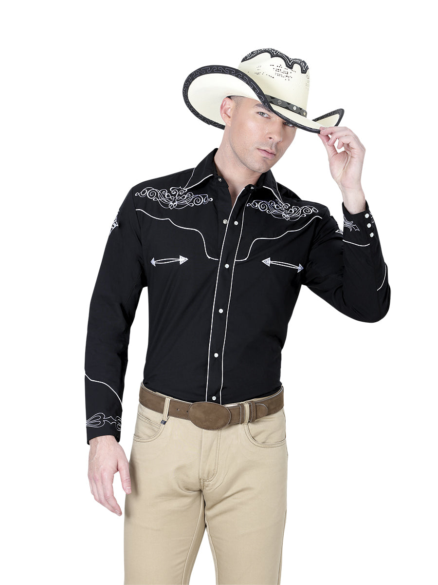 Camisa vaquera bordada El General negra/blanca 40983