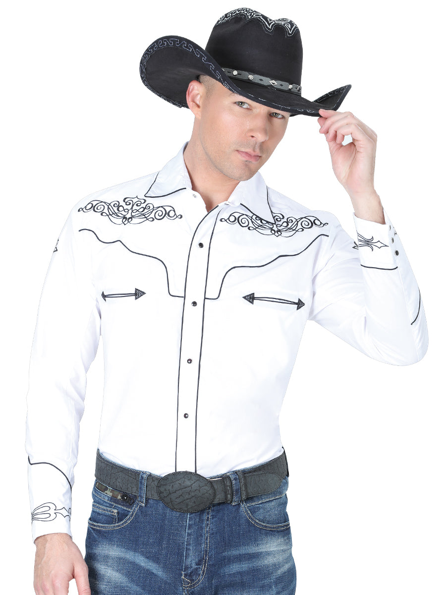 Camisa vaquera bordada El General Blanca/Negra 40984