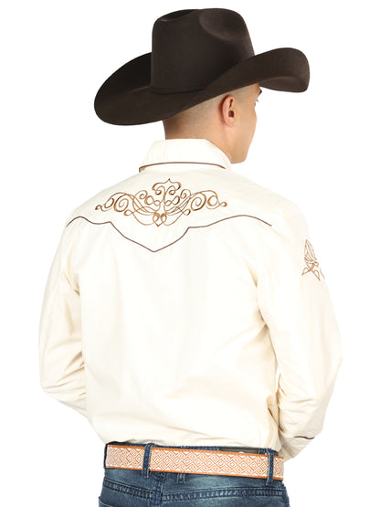 Camisa vaquera bordada El General beige/dorada 40986