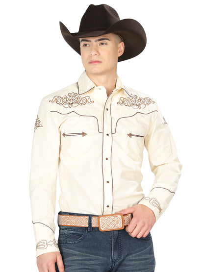 Camisa vaquera bordada El General beige/dorada 40986