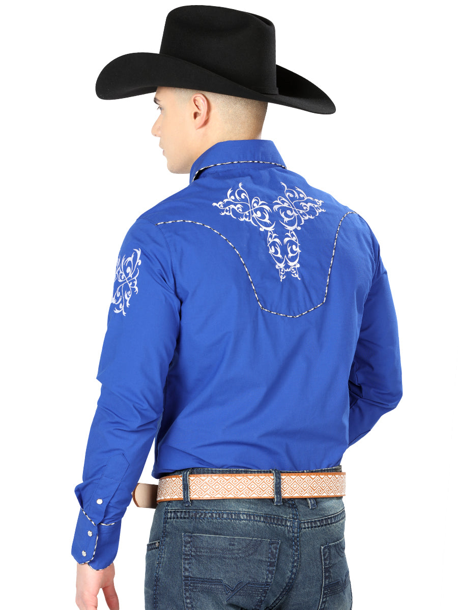 Camisa vaquera bordada El General Azul Rey/Blanco 40993