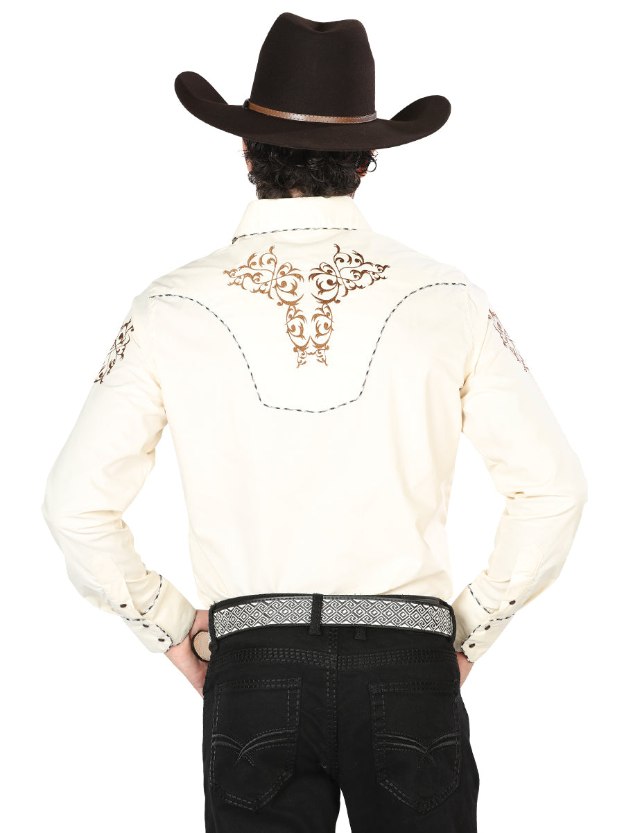 Camisa vaquera bordada El General beige/dorada 40994