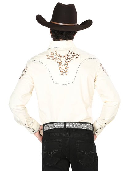 Camisa vaquera bordada El General beige/dorada 40994
