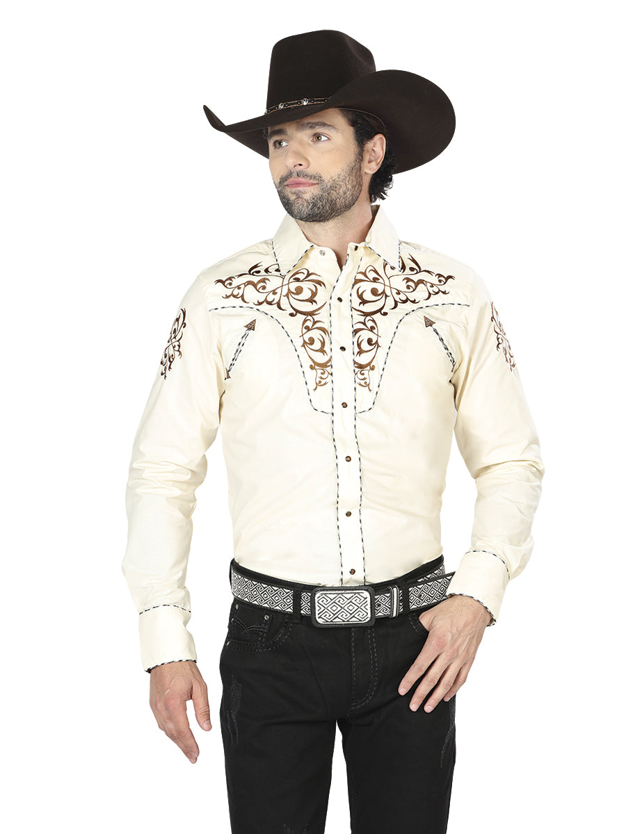 Camisa vaquera bordada El General beige/dorada 40994
