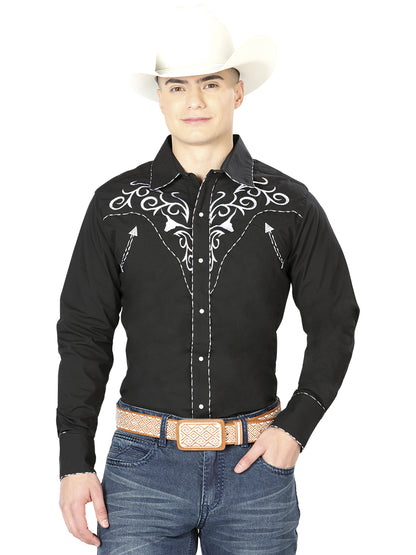 Camisa vaquera bordada El General negra/blanca 41003