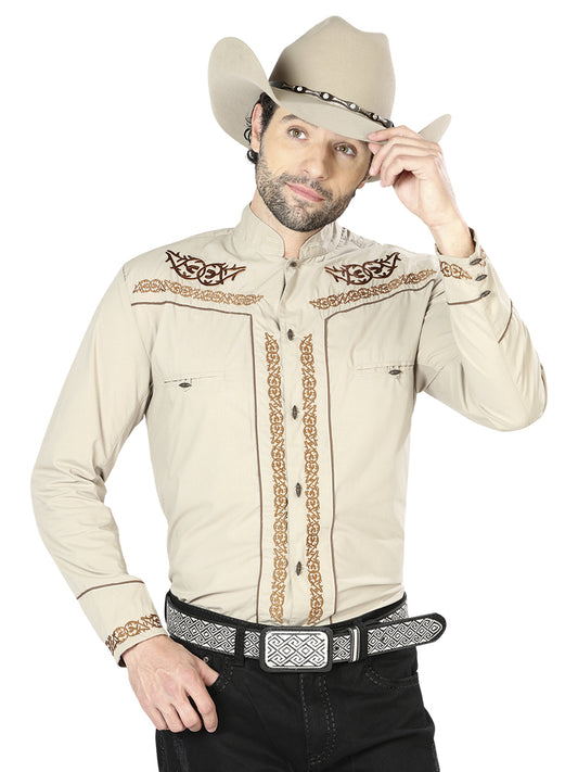 El Señor de los Cielos Charro Embroidery Shirt Khaki/Brown 42877