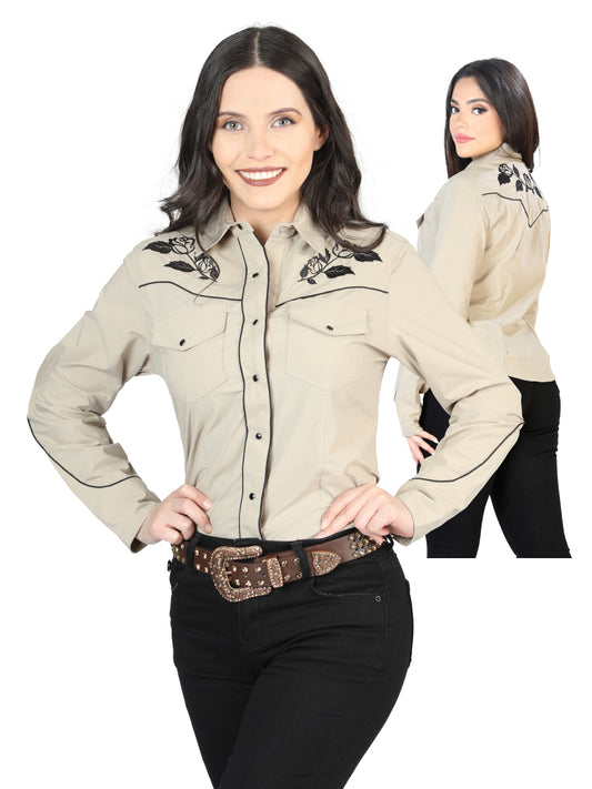 Camisa bordada caqui para mujer 42969
