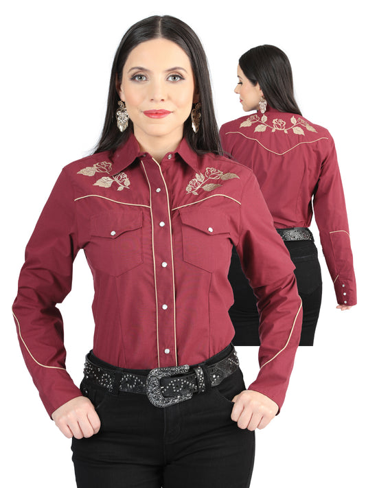 Camisa bordada color vino para mujer 42971