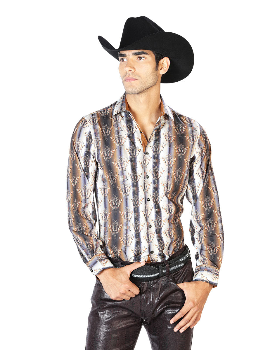 Camisa informal de manga larga negra y marrón 43546
