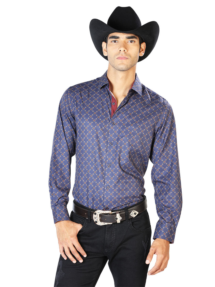 Blue Casual Long Sleeve Shirt 43553