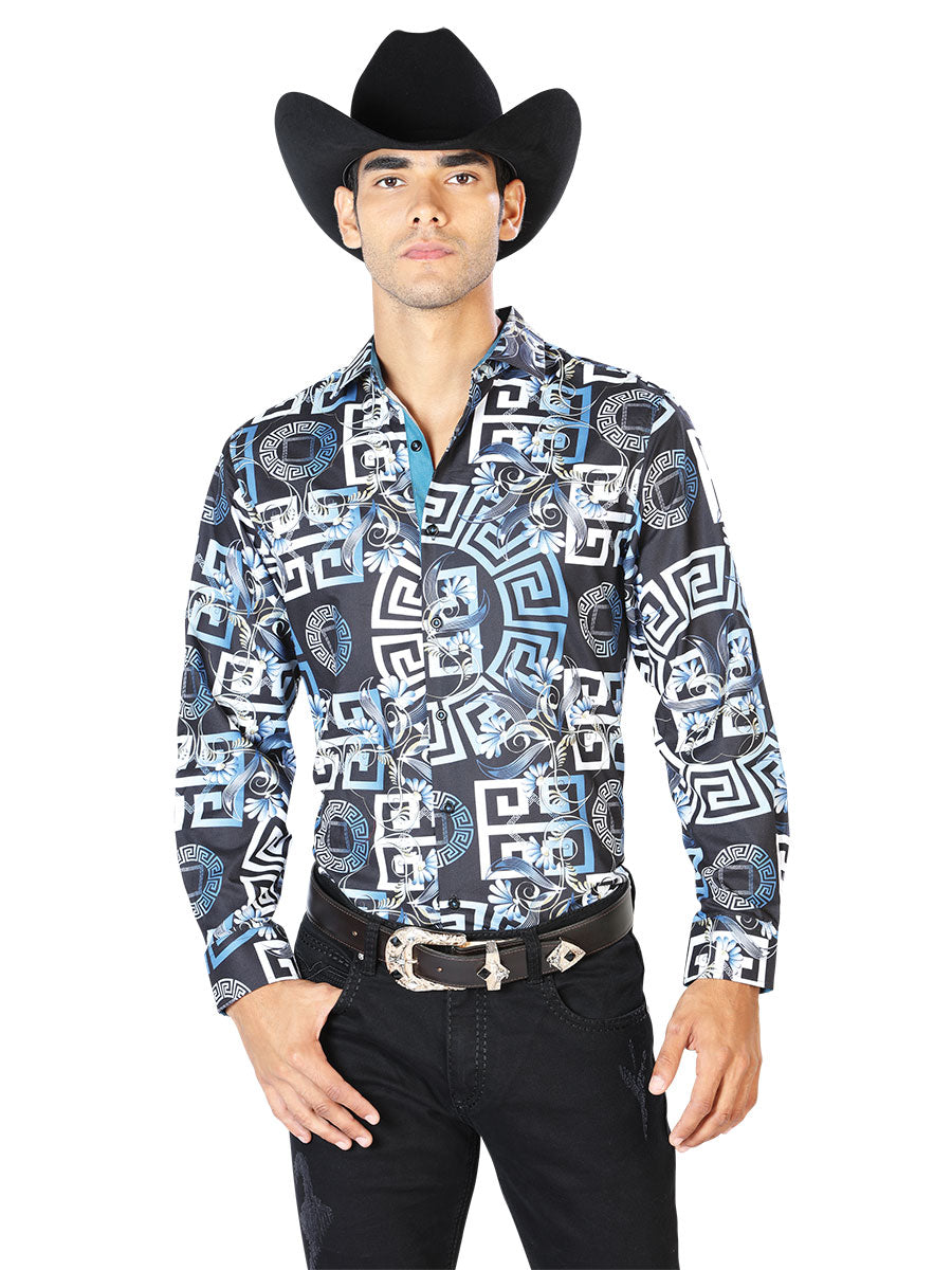 Navy Blue Casual Long Sleeve Shirt 43558