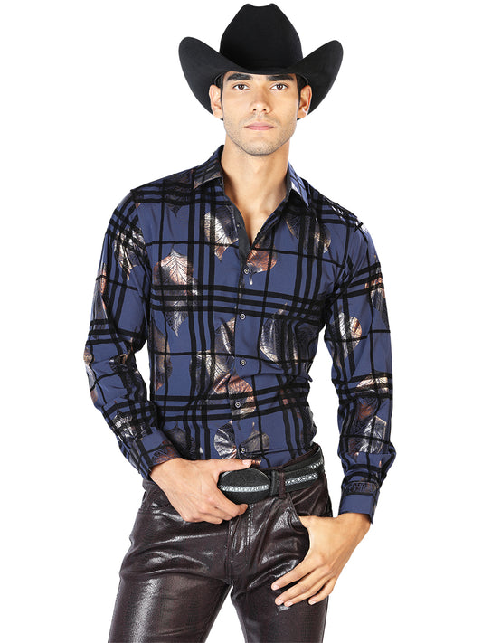 Camisa informal de manga larga negra y morada 43590