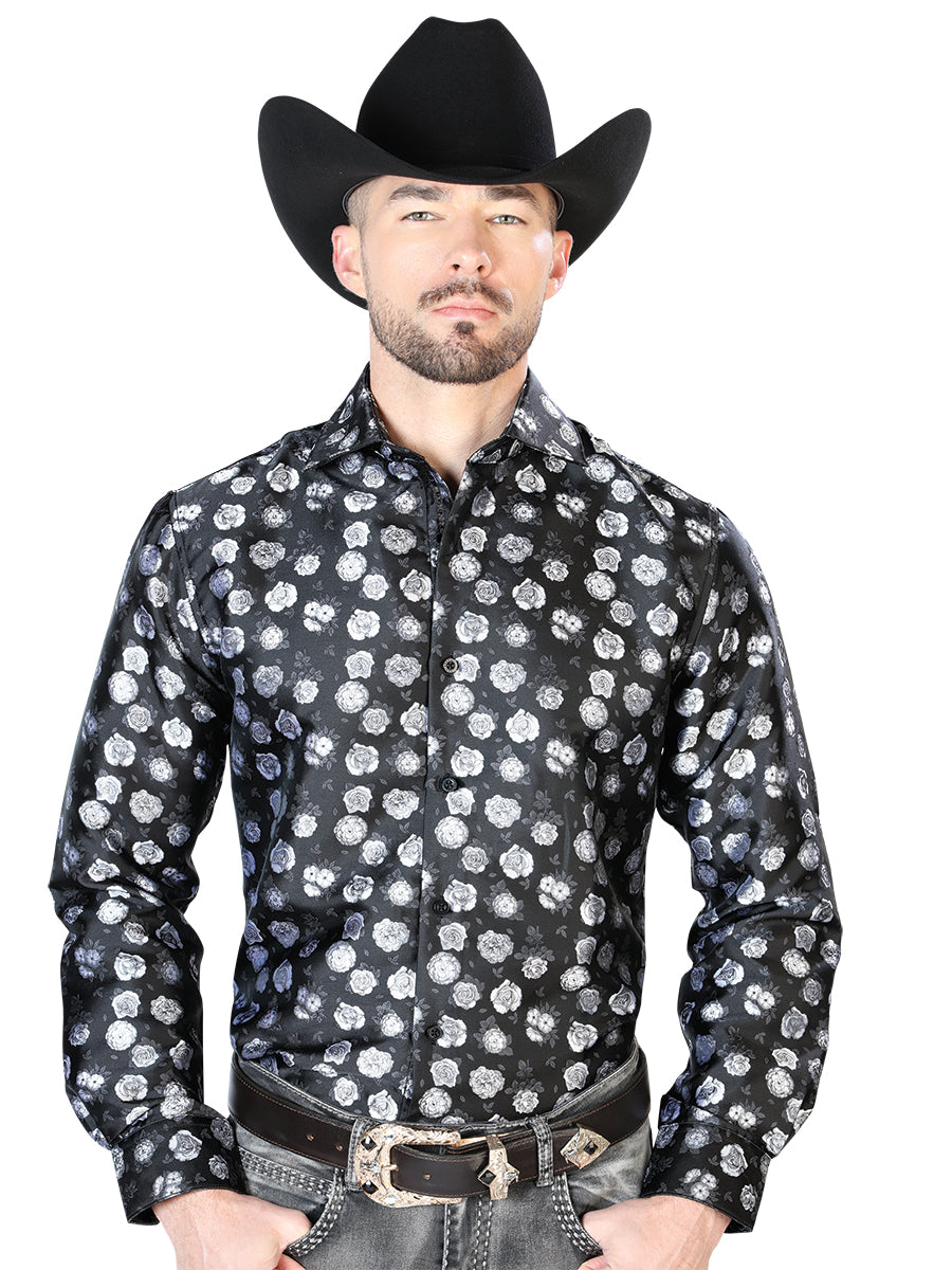 Camisa informal de manga larga en blanco y negro 43710