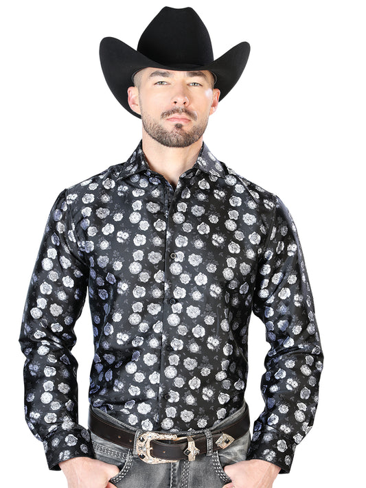 Camisa informal de manga larga en blanco y negro 43710