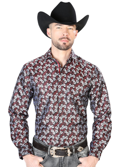 Camisa informal de manga larga negra y roja 43713